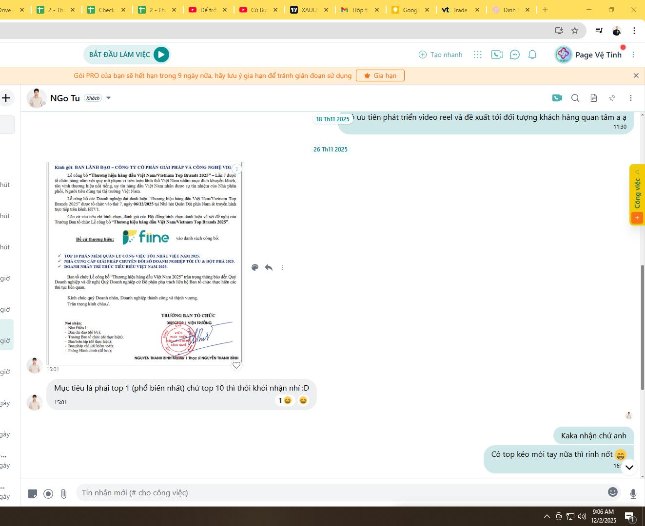 Chúc mừng Fiine đạt danh hiệu top 10 thương hiệu 2025Ngày này năm trước nhận job này cũng hơi rénkhi đó search các loại từ khóa về "phần mềm quản lý công việc - phần mềm quản lý đội nhóm" ....  hầu như chỉ ra đúng 3 ông lớn như Misa/Base. vn và Larkkhi đó Lark thì phổ biến còn Base thì giã tiền chạy ads khủng khiếpthế mà chỉ sau vài tháng giờ sân chơi là của Fiine!!!!!!!! :d